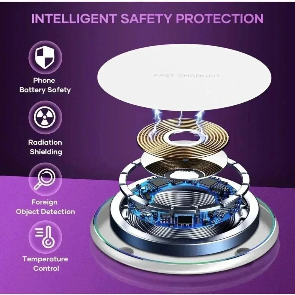 Wireless Fast Phone Charging Pad Mat Dock Charger Stand‎ White With USB Cable